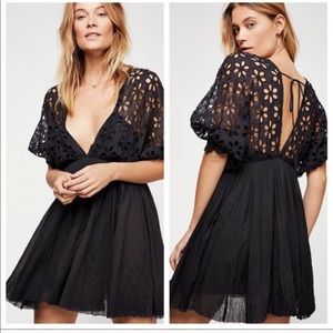 Free People Black Dress with Eyelet Daisy Cutouts